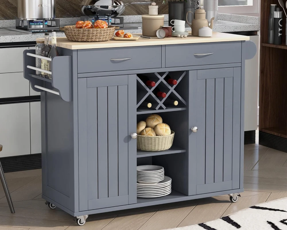 kitchen island with shelves